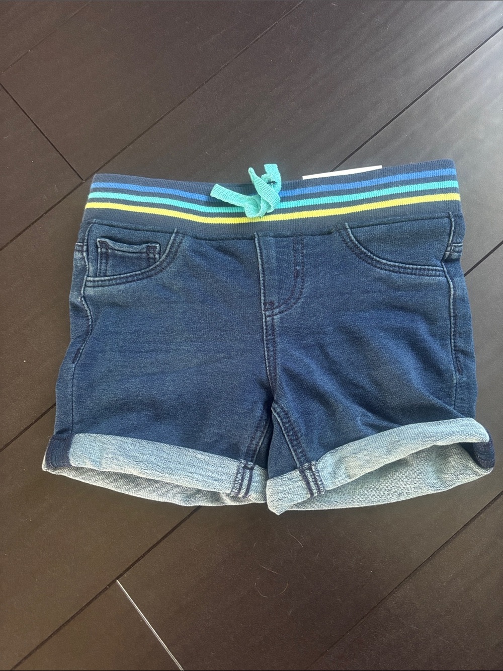 Falls Creek Navy Denim-Look Shorts with Striped Waistband